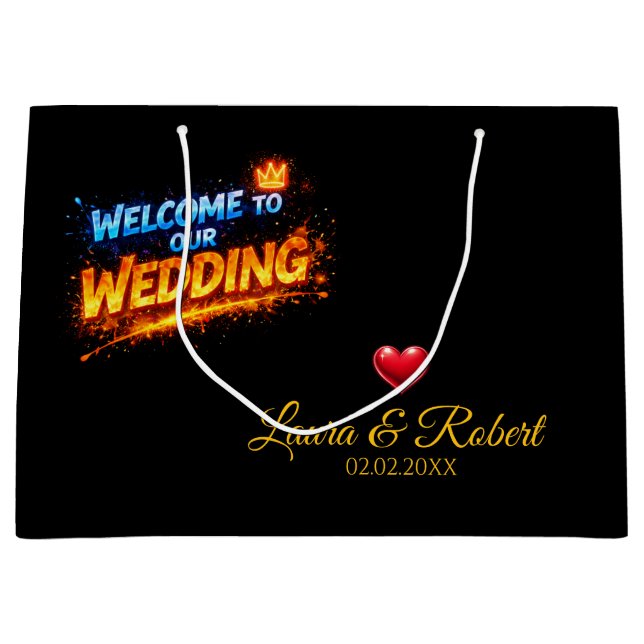 Wedding Welcome Sign – Personalized Names & Date Large Gift Bag (Front)