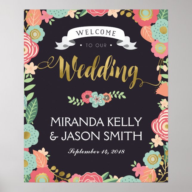 Wedding Welcome sign / Rustic wedding floral (Front)