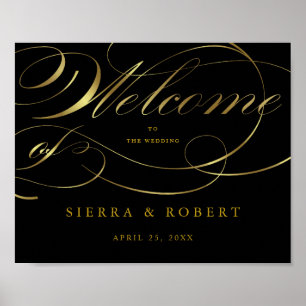 Wedding Welcome Sign with Elegant Faux Gold Script