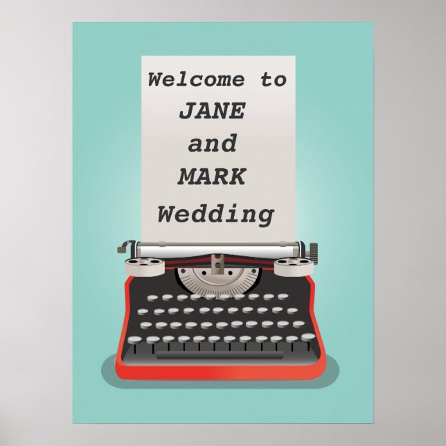 Wedding welcome sign with typewriter (Front)