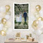 Wedding Welcome Simple White Script Vertical Photo Banner<br><div class="desc">Welcome wedding guests to your ceremony or reception with an elegant custom photo vertical banner. Picture and all text are simple to personalize. (IMAGE PLACEMENT TIP: An easy way to centre a photo exactly how you want is to crop it before uploading to the Zazzle website.) The modern minimalist black...</div>