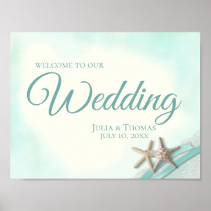 Wedding Welcome Starfish and Ribbon Sign