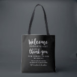Wedding Welcome, Thank You Hotel Custom Gift Bag<br><div class="desc">Make your wedding and out of town guest feel special with this welcome/thank you tote bag. Personalize the bag by adding your wedding location, 2 lines of custom text and your names. You can change the bag colour to match your wedding colours - just click on "customize" and then the...</div>