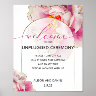 Wedding Welcome Unplugged Scarlet Peony Floral  Poster