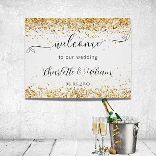 Wedding welcome white gold elegant script poster