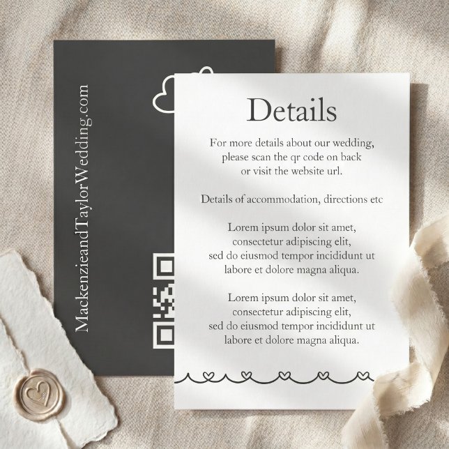 Wedding Whimsical Doodles Grey and White Enclosure Card (Wedding Whimsical Doodles Grey and White Enclosure Card by Ricaso. Love heart detail direction etc)