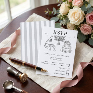 Wedding Whimsical Doodles Grey and White RSVP Card