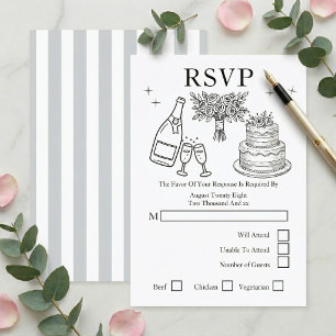 Wedding Whimsical Doodles Grey and White RSVP Card