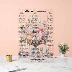 Wedding White and Pink Floral Seating Chart