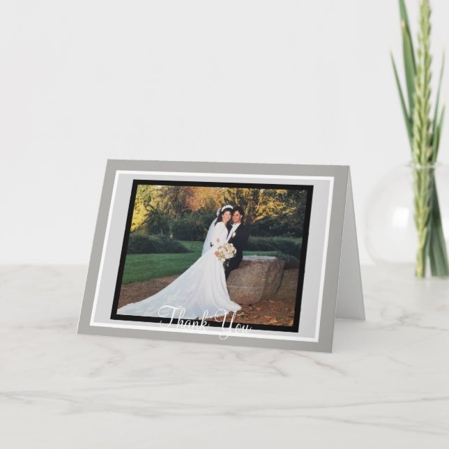 Wedding White Black Photo Thank You Cards (Front)