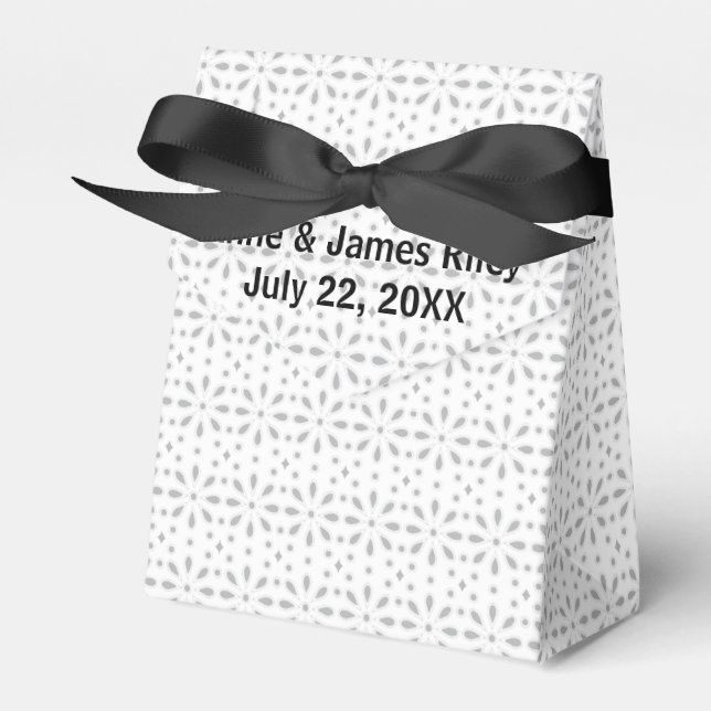 Wedding White Eyelet on Silver Background Favor Box (Front Side)