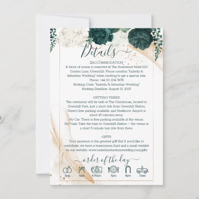 Wedding White Finer Details Emerald Green Rose Invitation (Front)