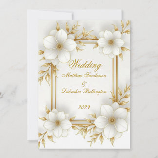 Wedding White Gold Beautiful Modern Sophisticated  Invitation