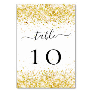 Wedding white gold glitter dust table number