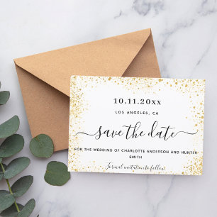 Wedding white gold glitter save the date