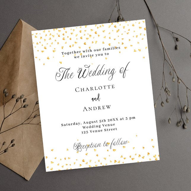 Wedding white gold hearts budget invitation flyer (Creator Uploaded)