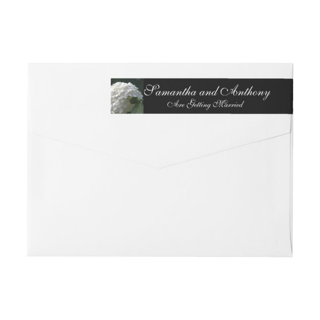 Wedding White Hydrangea Black White Address Labels (Back)