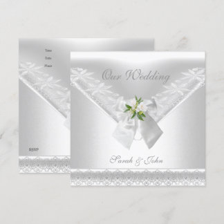 Wedding White Invitation White Bow Floral lace