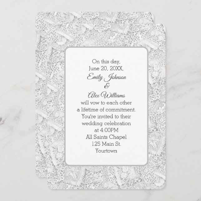 Wedding White Lace Invite (Front/Back)