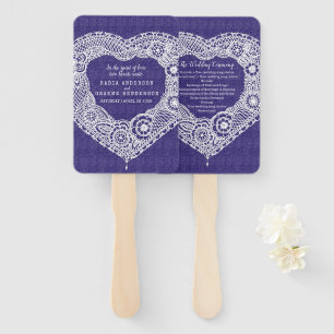 Wedding white lace navy effect fabric program fans