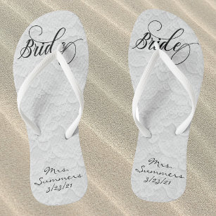 Wedding White Lace Personalized Bride Flip Flops