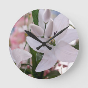 wedding white lily flowers floral flora love vines round clock