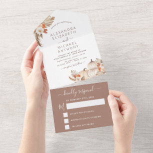 Wedding White Pumpkins Boho Terracotta All In One  Invitation
