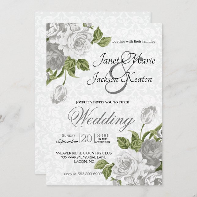 Wedding - White Roses Invitation (Front/Back)