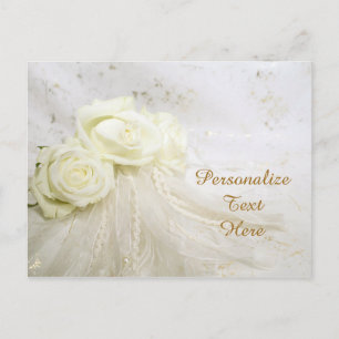 Wedding White Roses & Lace Personalize Postcard