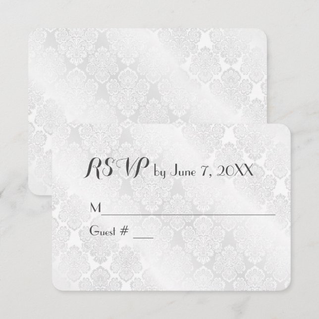 Wedding White Satin Damask RSVP Card (Front/Back)