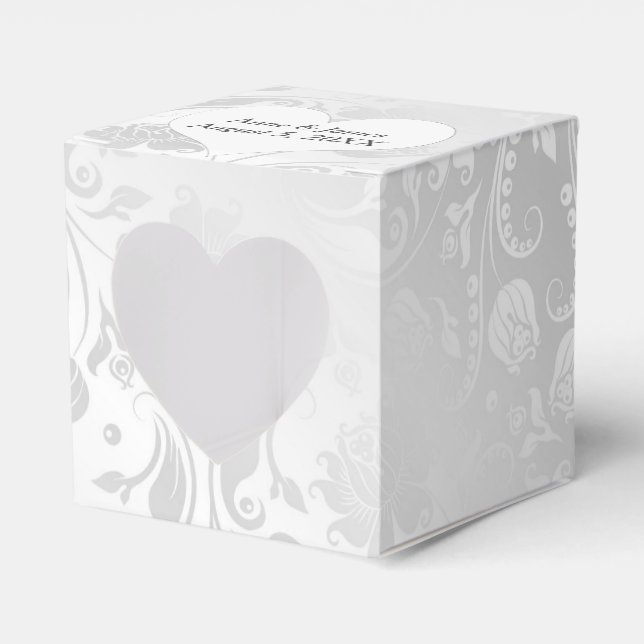 Wedding White Satin Damask With Heart Favor Box (Front Side)