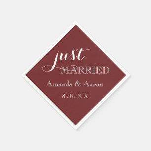 Wedding White Simple Classic Just Married Burgund Napkin