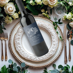 Wedding White Swan Navy Blue Wine Down Label