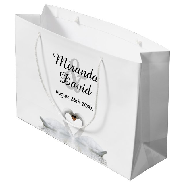 Wedding white swans elgant simple large gift bag (Back Angled)