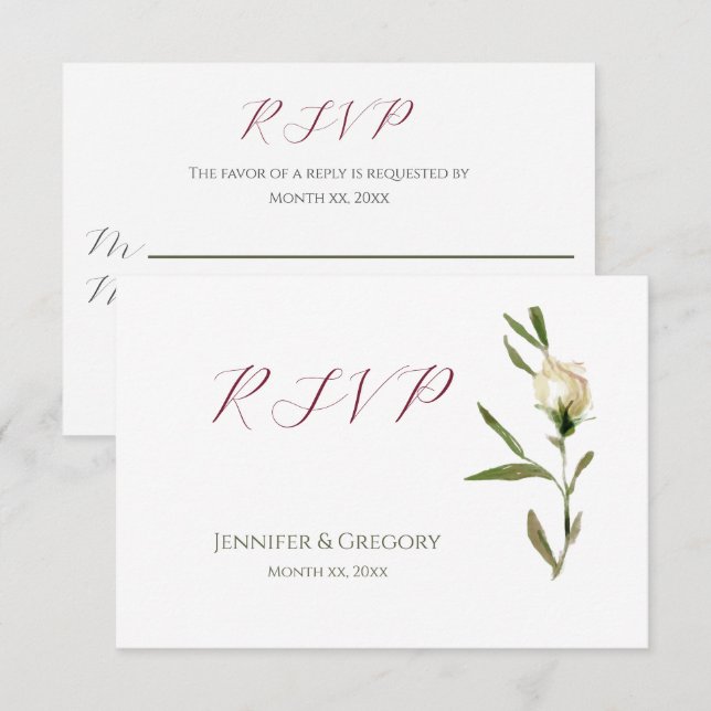 Wedding White Watercolor Roses RSVP Card (Front/Back)