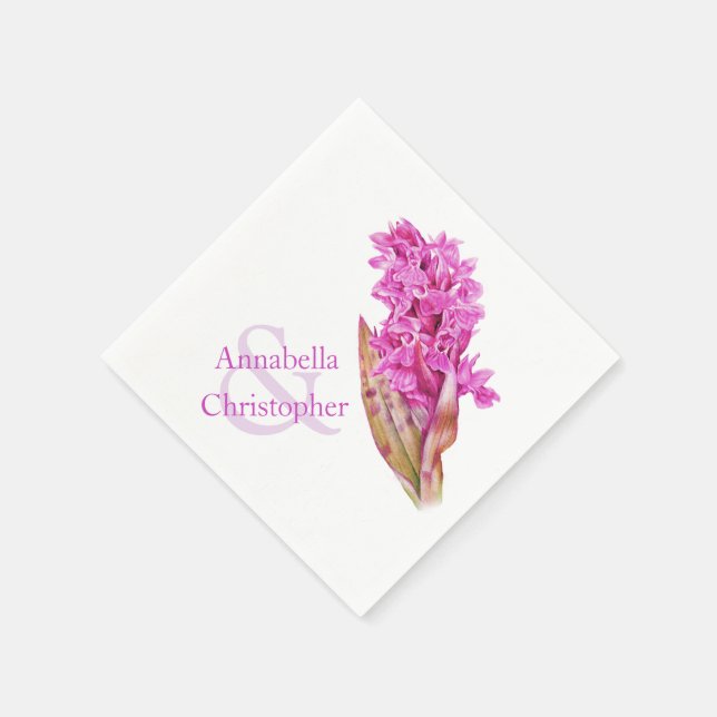Wedding wild orchid watercolor paper napkin (Corner)