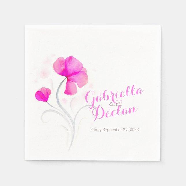 Wedding wildflower art pink paper napkins (Front)