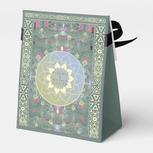 Wedding Wildflower Mandala w/Couple+Date Favor Box (Back Side)