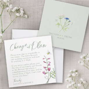Wedding wildflower monogram change of plan card