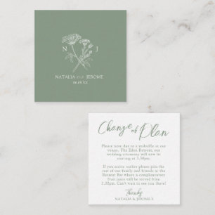Wedding wildflower monogram green change of plan card