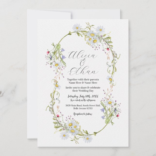 Wedding Wildflowers Daisy Stylish Spring Invitation (Front)