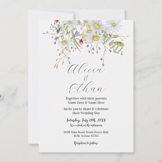 Wedding Wildflowers Daisy Stylish Spring Invitation (Front)