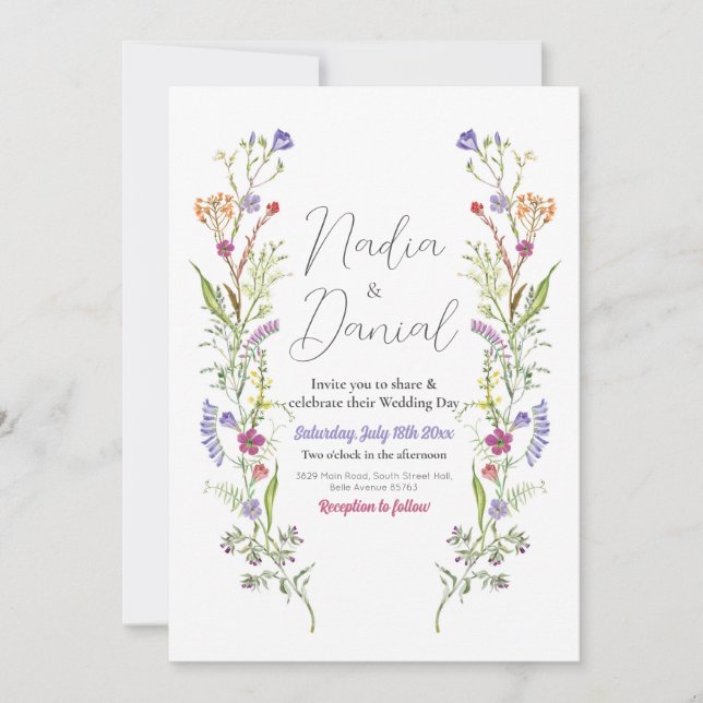 Wedding Wildflowers Floral Ditsy Print Invitation (Front)