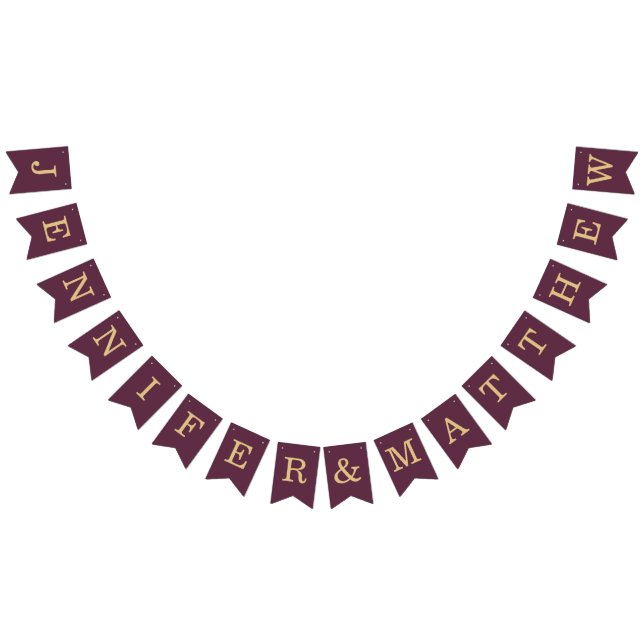 Wedding Wine Colour Golden Bride Groom Names Simpl Bunting Flags (All)