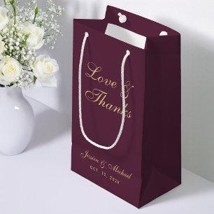 Wedding Wine Colour Love and Thanks Script Plum Small Gift Bag