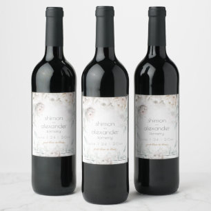Wedding Wine    Elegant Alabaster Peonies Wine Label