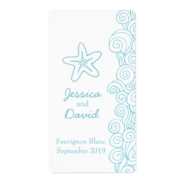 Wedding wine favours personalized label sea blue (Front)