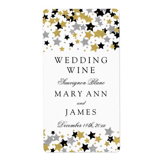 Wedding Wine Label Gold Glitter Stars Confetti Shipping Label