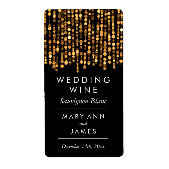 Wedding Wine Label Modern Gold Lights (Front)