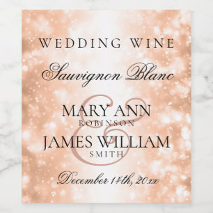 Wedding Wine Label Rose Gold Shimmer Lights